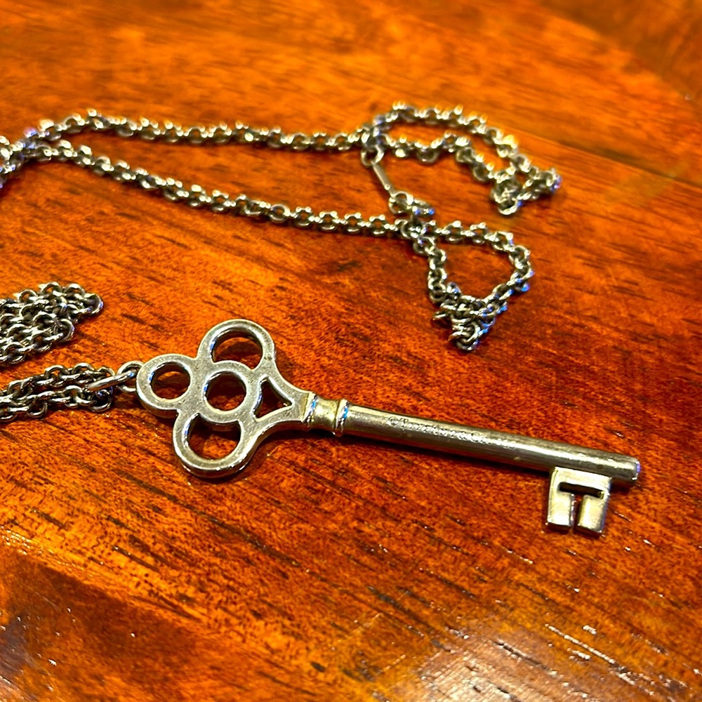 Tiffany & Co. Silver crown Key and chain Necklace both marked Tiffany and 925